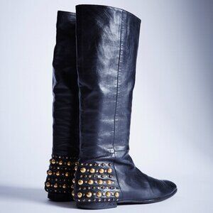 GUCCI Babouska Studded Knee High Tall Leather Boots